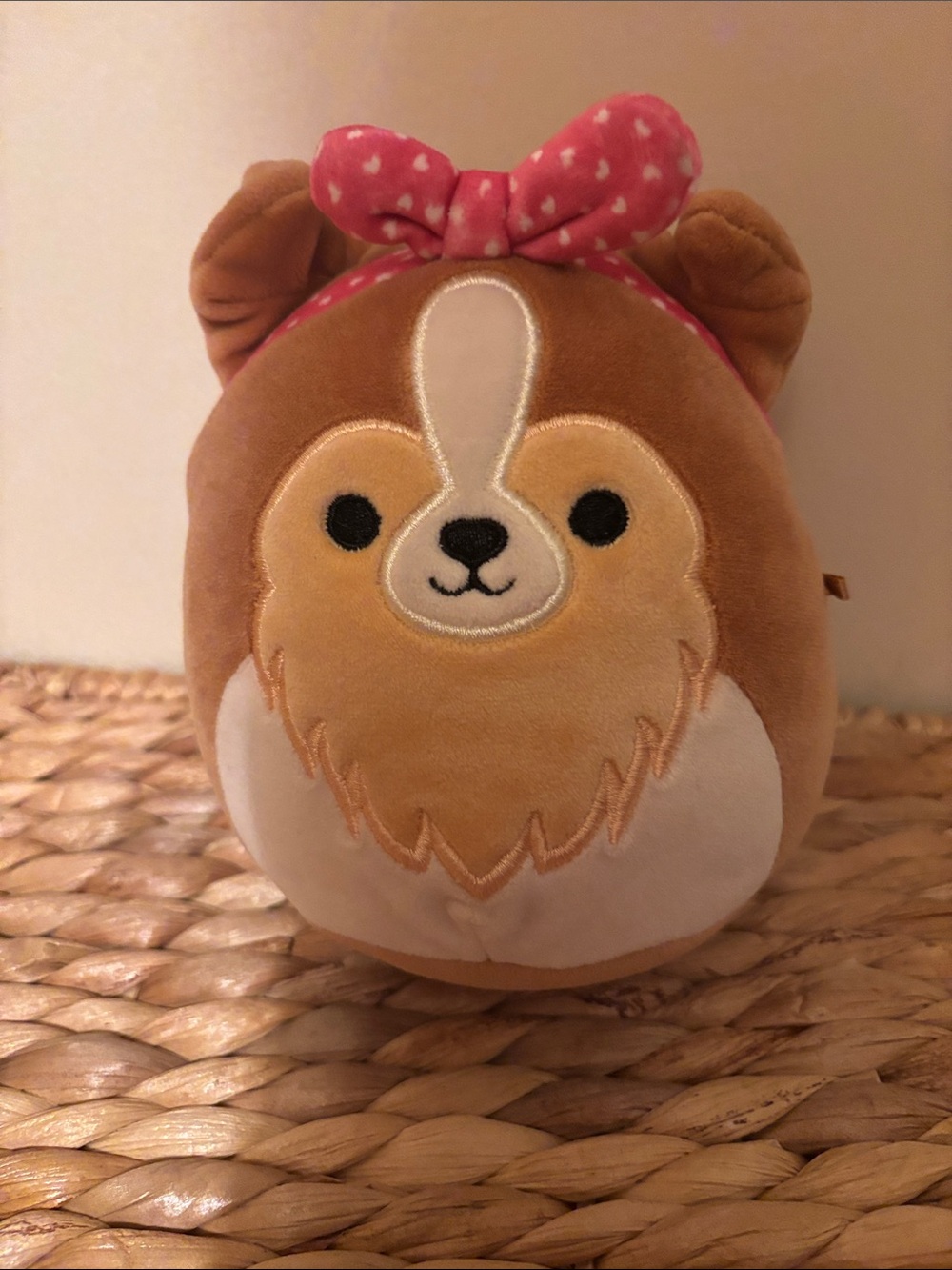 Squishmallows Brown and Cream Plush Dog with Pink Bow Stuffed Animal